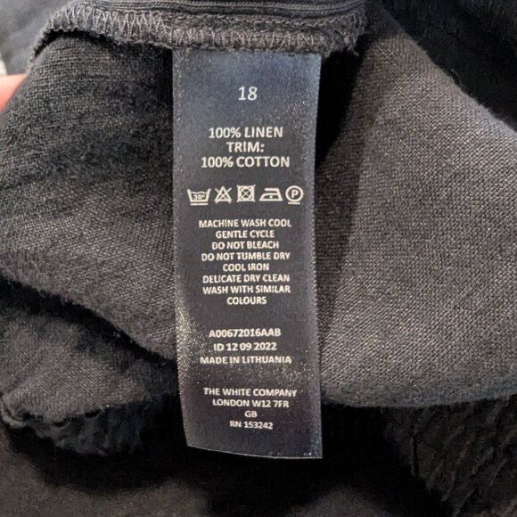 THE WHITE CO. 100% Linen Pants 14 Black Cotton Side Stripe Drawstring Pockets - Picture 4 of 6